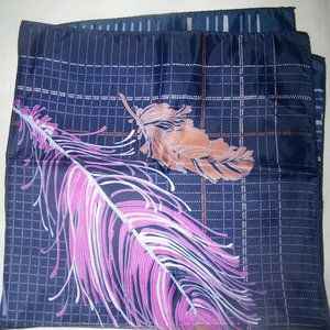 Vintage Feather Print Scarf 27″ x 27″ Blue